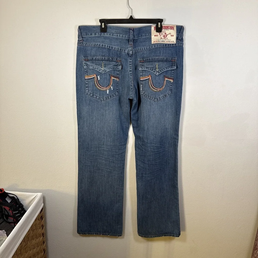 True‎ Religion Jeans 40x33 Mens Blue Billy Super T Denim Straight Flap Pockets